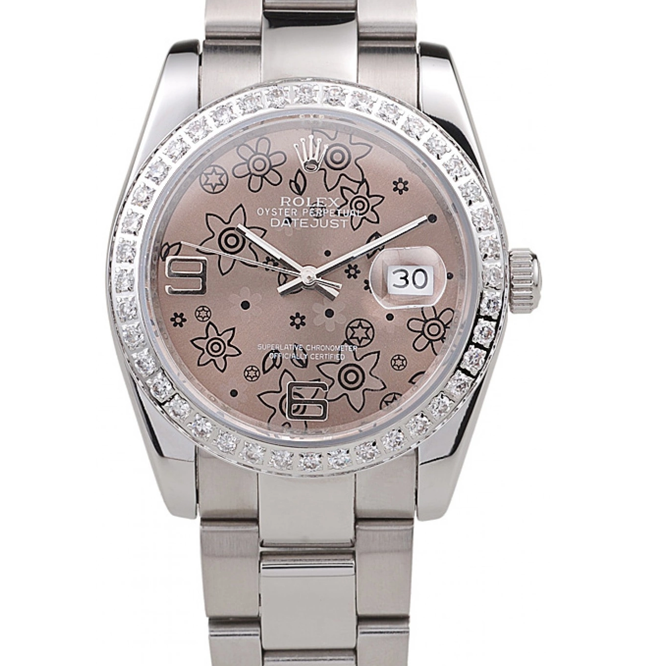 Aaa replica watch Stainless Datejust Diamond Dial Steel Polished Plated Flowers Brown Rolex 0521